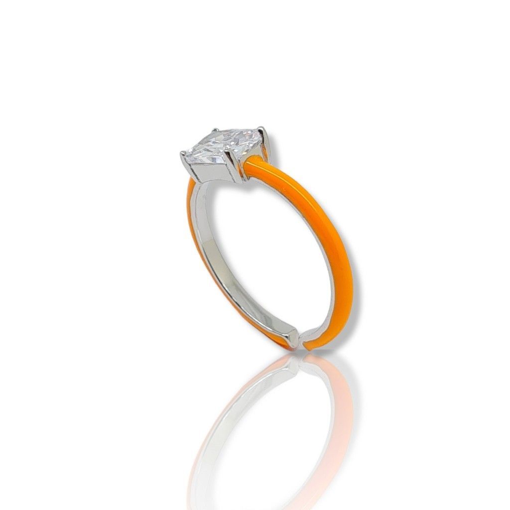 Ασημένιο δαχτυλίδι απο επιπλατινωμένο ασήμι 925°και πορτοκαλί σμάλτο  (code FC002664)